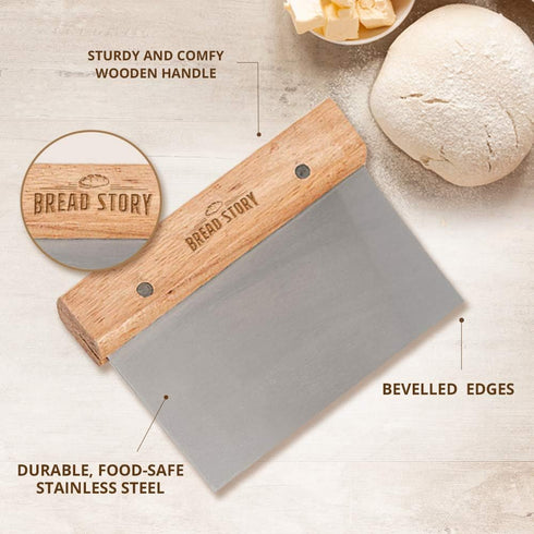 Bread Story Set of 3 Danish Whisk Dough Lame Slashing Tool and Wooden Scraper Tool for Pastry Baking