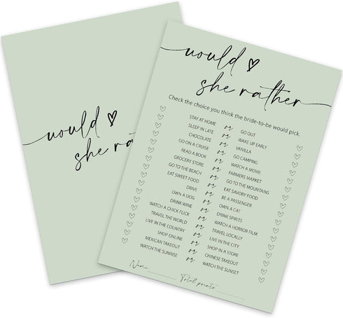 Whaline 50 Sheets Sage Green Bridal Shower Game Cards Greenery Double Sided
