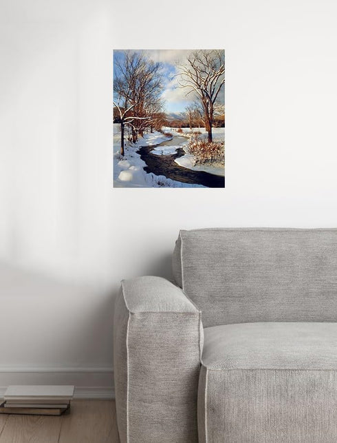 Scenery Winter Stream with Snow Landscape Wall Decor Art Print Poster (16x20)
