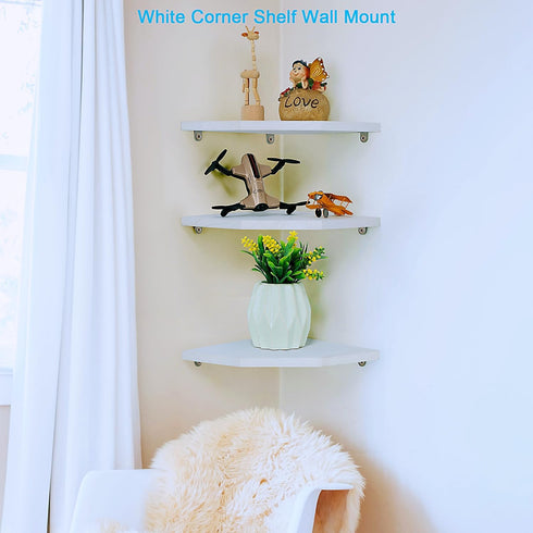 12 Inch) Corner Wall Shelves, Wood Corner Floating Shelves with Cable Raceway, Wall Mount Storage Display for TV