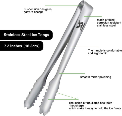 MSY BIGSUNNY Durable Stainless Steel Ice Tongs - 7 inch Sugar Cube Serving Tongs, Set of 2