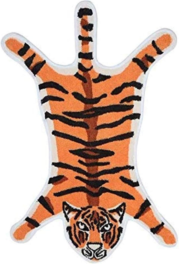 Cute Faux Tiger Print Rug, Small Area Rug for Home Decor, Fluffy Animal Print Kids Carpet, Orange 1.8x2.8 ft