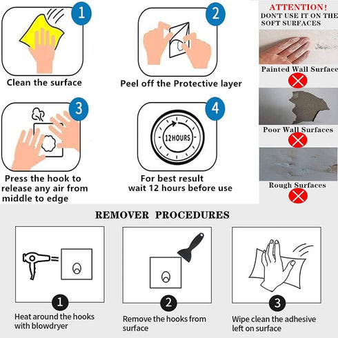 Heavy Duty Adhesive Wall Hooks, 30lb Ceiling Hooks for Kitchen Bathroom, 25pcs