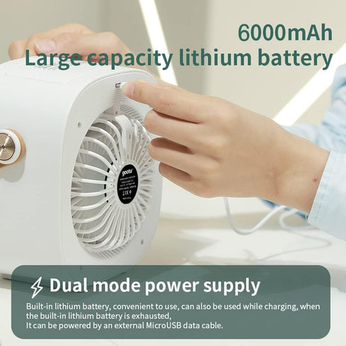 Mini Air Conditioner | 6000mAh USB Rechargeable Personal Air Conditioner | 3 Speed Quiet Air Cooler for Desktop &