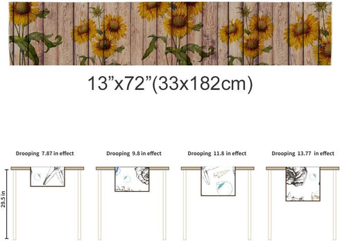 Rustic Sunflowers Table Runner - Cotton Linen - 72 Inch Dresser Scarves for Kitchen, Dining, Sofa, Home Decor