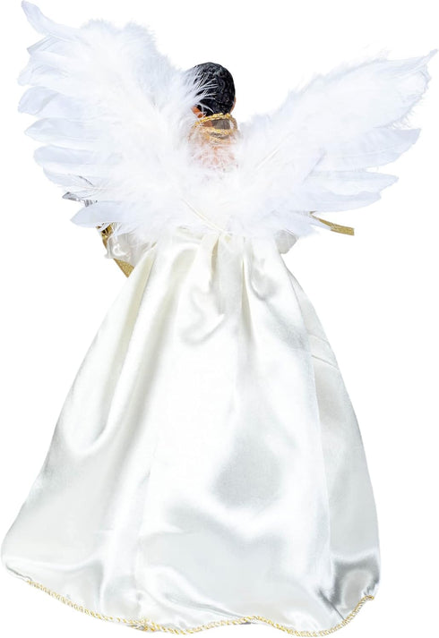 Kurt Adler Lighted Christmas Tree Treetop - 10-Lights, African American Angel, Ivory & Gold, 12in