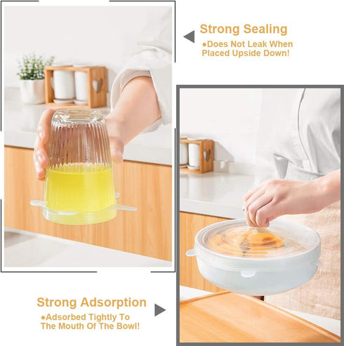 4 Pack Silicone Stretch Lids, Thicker Reusable Container Covers, Expandable Food Storage Covers, Dishwasher and Freezer