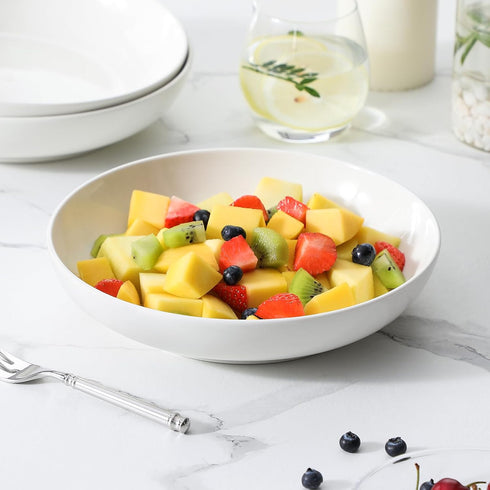MALACASA 8.85" Large Pasta Bowls, 42 OZ White Salad and Soup Bowls Set of 4, Microwave & Dishwasher Safe