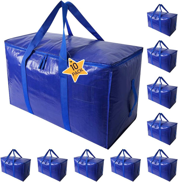 Heavy Duty Extra Large Moving Bags, Cube Storage Tote with Zippers & Strong Carrying Handles for Space Saving,