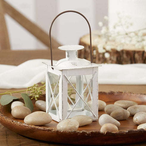 Kate Aspen Vintage Tea Light Candle Holders - Luminous Metal Mini Lantern, Distressed White