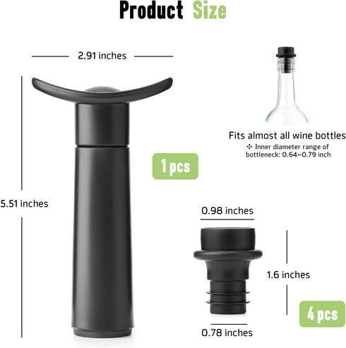 4 OWO Wine Vacuum Pump and Stopper, Wine Saver & Preserver, Reusable Air Remover Pump Keeps Fresh