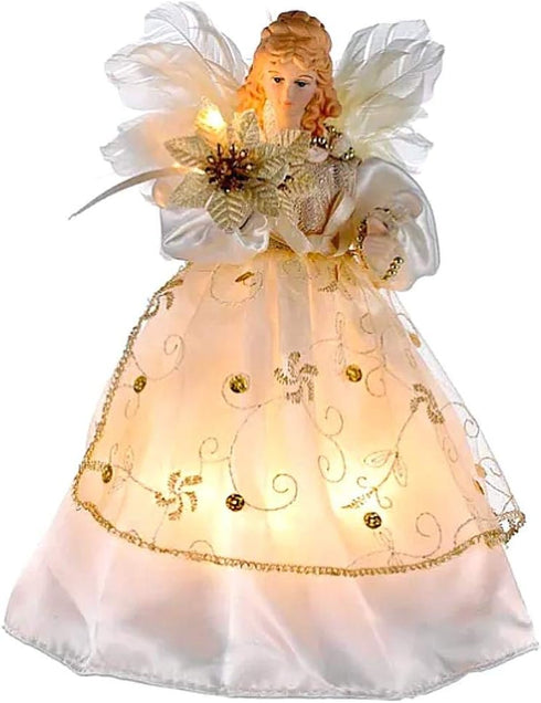 Kurt S. Adler 10-Light Ivory and Gold Angel Treetop, 9-Inch