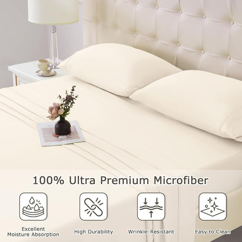Set 4 Queen Size Bed Sheet - Piece Soft Microfiber Sheets with Deep Pockets, Cooling Technology, and Wrinkle-Free