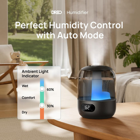 3L 30H 26dB 360 Nozzle, DREO Humidifiers for Bedroom, Top Fill & Quiet Runtime for Large Room, Cool Mist Ultrasonic