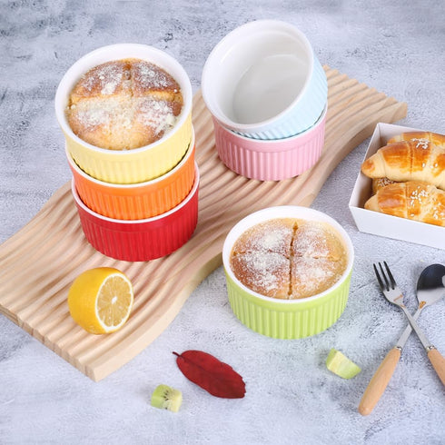 Ramekins 4oz, Set of 6 Porcelain Oven Safe Baking Bowls for Creme Brulee, Souffle, Pudding Cups (Pink)