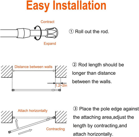 Adjustable Tension Rods Shower 12 in to 20 Small Curtain Rods, Extendable Telescopic Width Spring Bars, 2 Pack