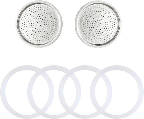 2 Cup Stovetop Espresso Coffee Maker Replacement Parts, 2 Pcs Filter & 4 Pcs Silicone Gasket Seals