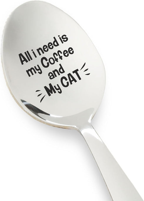 Funny Cat Lover/Coffee Lovers Gift, Engraved Spoon, Cute Coffee Tea Spoon Gift for Men, Women, Friends