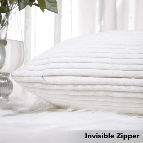 Home Brilliant Oblong Throw Pillow Covers 12x20 Striped Corduroy Rectangle for Spring Decor, Pure White