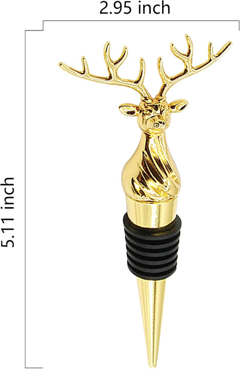 2 Packs Deer Wine Stoppers - Reusable Alloy Wine Bottle Accessories for Home Bar or Party (Silver + Gold)