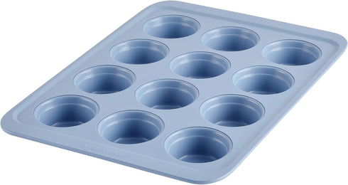 Farberware Nonstick Bakeware Muffin/Cupcake Pan, 12-Cup with Fill Lines, Blue