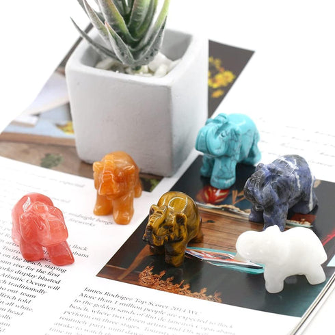 Carved Healing Crystals Gemstones Elephant Statue Figurine Collectible Decor, 1.5 inches (Mix 6pcs)