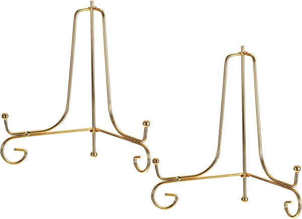 uxcell 7 Inch Iron Decorative Plate Stand - 2Pcs Metal Easel Folding Display Stand for Photo Frame, Gold