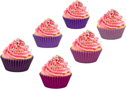qiqee Mini 300-Count Cupcake Liners, 6 Solid Pink Purple Colors, Food Grade Baking Cups, Cupcake Wrappers Mini Size