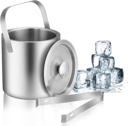 LUCKYGOOBO Mini Ice Bucket Portable Double Wall Ice Bucket with Tong,Stainless Steel Hotel Bucket/Champagne Bucket/Beverage Bucket,Size 1.3 Liters 5.5 x 5.5 in,Serveware for Party,Event,and Camping. by LUCKYGOOBO