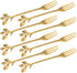Appetizer Cake Fruit Forks Set of 8, Gold Leaf Cocktail Picks for Wedding Party and Kitchen Use