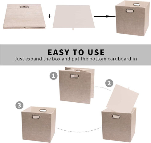 Posprica Storage Cube Basket Bins, 13×13 Foldable Storage Boxes, Set of 4, Beige Thick Fabric Drawer