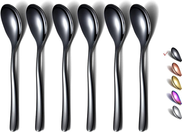 Black Demitasse Espresso Spoons, 5.5'' Mini Coffee Spoons, Set of 6 Stainless Steel, Dishwasher Safe