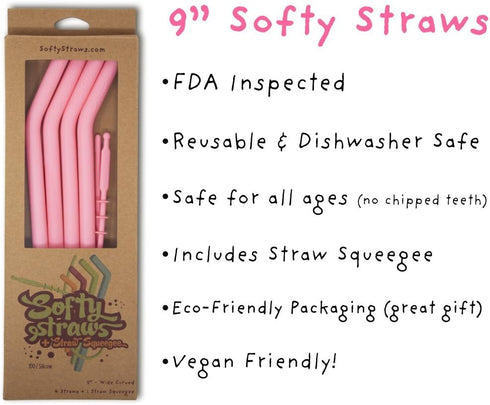 Reusable Silicone Drinking Straws - Big Size with Curved Bend for Tumblers, BPA Free, Flexible, Safe for Kids