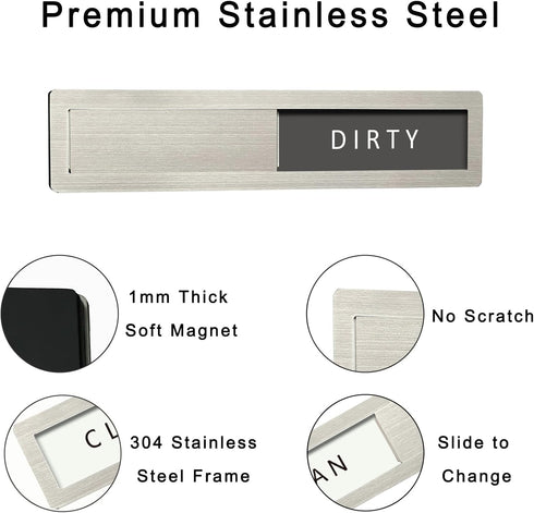 Dishwasher Magnet Clean Dirty Sign, Premium Stainless Steel Non-Scratch Magnet for Easy Use (Grey & White)