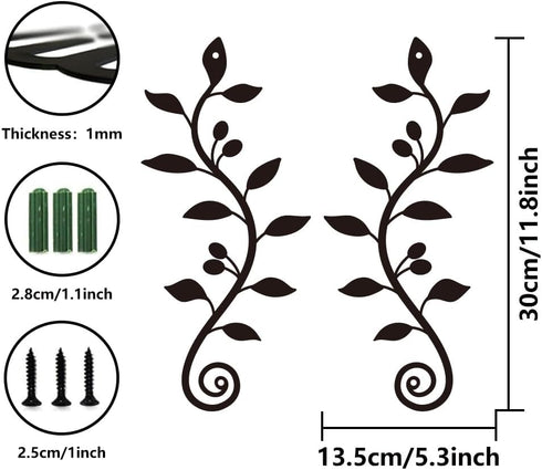 WADORN 2 Pieces Metal Wall Decor, Black Olive Branch Leaf Wall Art Decoration, Wrought Iron Scroll Vine Art for Indoor