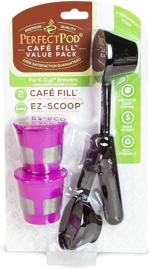 Cafe Fill Value Pack by Perfect Pod - 1-Stream Reusable K Cup Coffee Pod Filters & Scoop, Compatible with Keurig