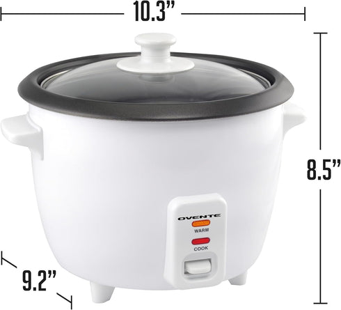 OVENTE Electric Rice Cooker, 10 cups Cooked (5 cups Uncooked), White, with Food Steamer Basket & Automatic Keep Warm