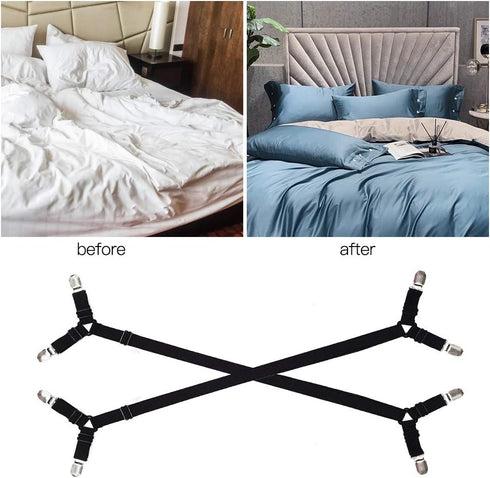 Premium Sheet Straps, 4 Pcs Adjustable Crisscross Fitted Sheet Clips, Heavy Duty for All Bedsheets, White