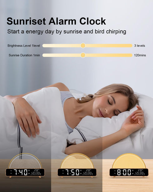 HAODINGMAI 30/60/90 13 Sunrise Alarm Clock Wake Up Light with Sunrise Simulation White Noise Machine Touch Control