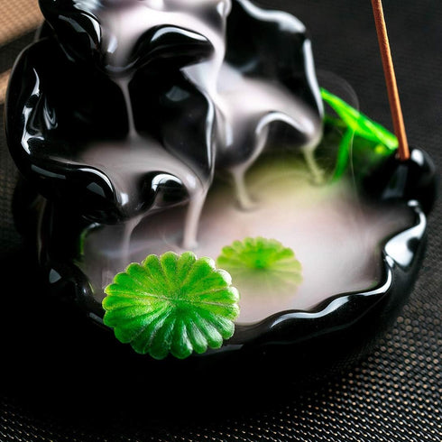 Cute Ceramic Backflow Incense Holder, Waterfall Incense Burner with 48 Incense Cones and 30 Sticks