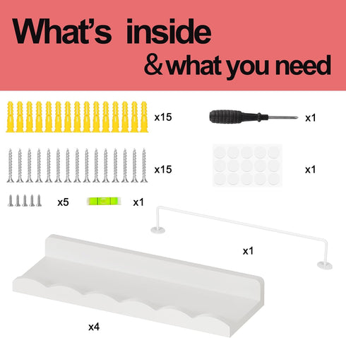 16.5 Inch Set 4, Fixwal Nursery Shelves, Floating Bookshelves for Wall of Scalloped Wall Book Shelves with Towel Rack