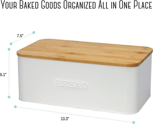 Countertop, OUTSHINE White Bread Box for Kitchen Small Storage Container with Bamboo Lid, Modern Kitchen Organizer