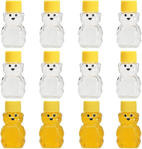 HAOZIJIE 12 Sets 2oz Honey Bottles, Bear Shape Clear Empty Honey Jar with Screw Lid,Plastic Mini Honey Jars Party