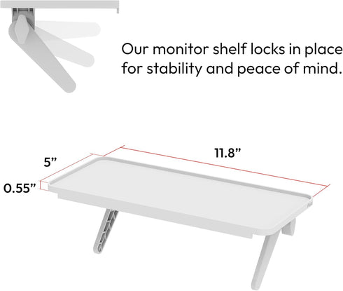 12 inch 13lbs, Pixio White Monitor Storage Top Shelf - Adjustable Platform, Universal Fit, Holds Up to Works on TV