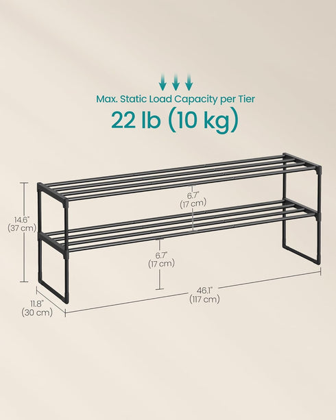 2-Tier 15-18 11.8 46.1 14.6 Inches, ULSA032B01 SONGMICS Shoe Rack, Shoe Organizer, Metal Storage Shelf, Upright