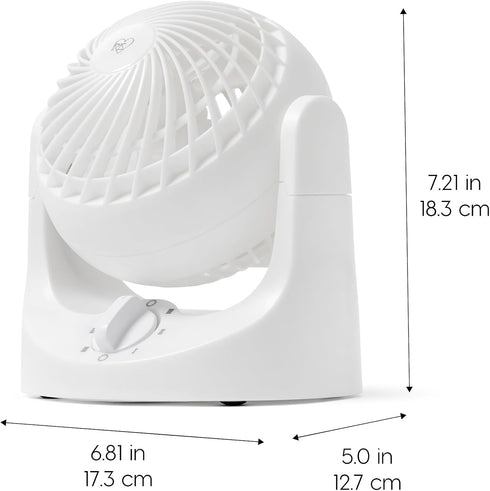 IRIS USA WOOZOO Fan, Small Desk Fan, 3 Speeds, 32ft Max Air Distance, Mini Fan 7 Inches, 112° Adjustable Tilt, 27.5 db Low Noise, Tabletop Air Circulator for Bedroom Dorm Office, White by IRIS