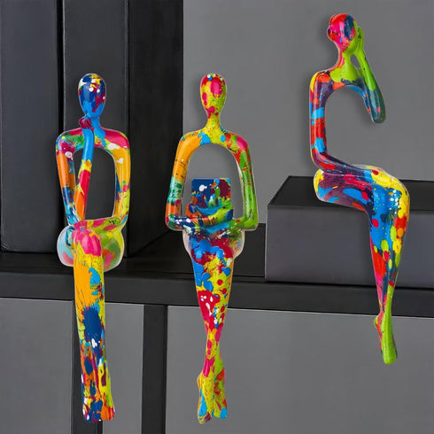 3Pcs Graffiti Thinker Statue Accents Reading Women Sculptures, Modern Aesthetic Figurine Decoration, Abstract Art