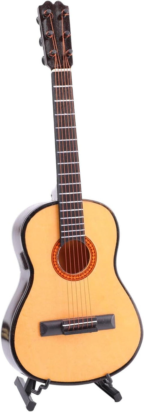 Dselvgvu (7.87"x2.87"x0.94") Wooden Miniature Guitar with Stand and Case Mini Musical Instrument Guitar Replica