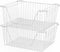 Slideep 14'' Large Stackable Storage Baskets - Sturdy Metal Wire Pantry Organizer, 2 Pack, White