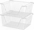 Slideep 14'' Large Stackable Storage Baskets - Sturdy Metal Wire Pantry Organizer, 2 Pack, White